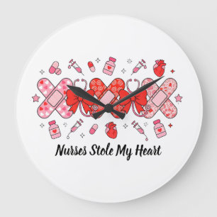 Nurse Valentine XOXO Bandage Stethoscope Medical Large Clock