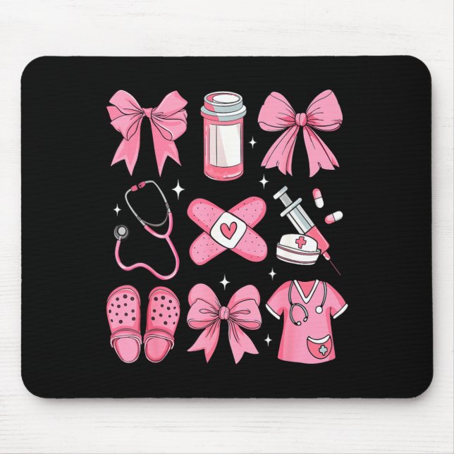 Nurse Valentines Day Coquette Bow Valentine Nurse  Mouse Pad (Front)