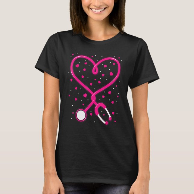 Nurse Valentine's Day Heart Stethoscope 1 T-Shirt (Front)