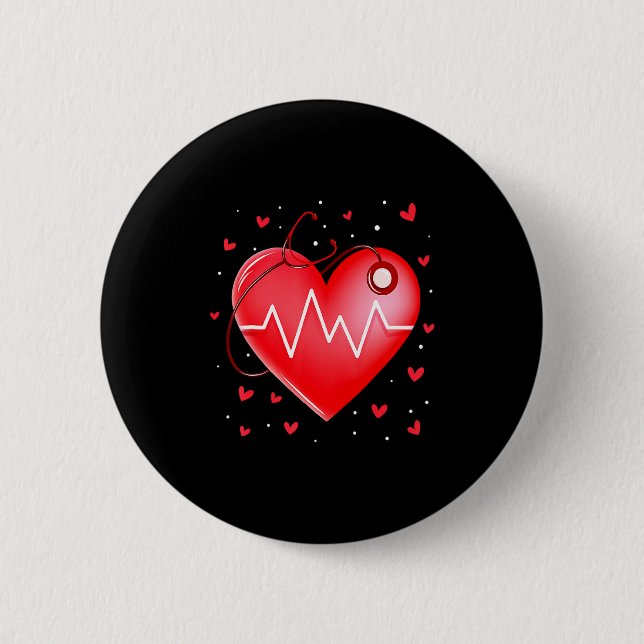 Nurse Valentines Day Heart Stethoscope 2 _1  Button (Front)