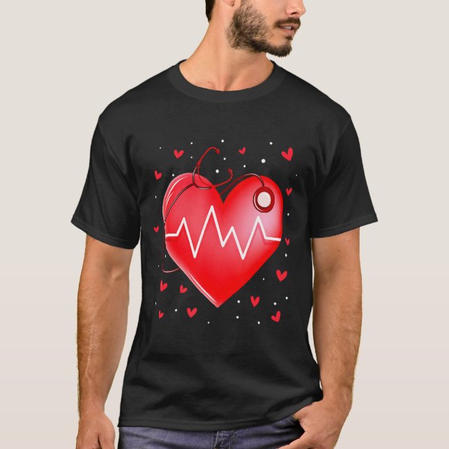Nurse Valentines Day Heart Stethoscope 2  T-Shirt (Front)