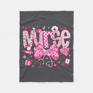 Nurse Valentine's Day Heart Stethoscope Er Icu Nic Fleece Blanket