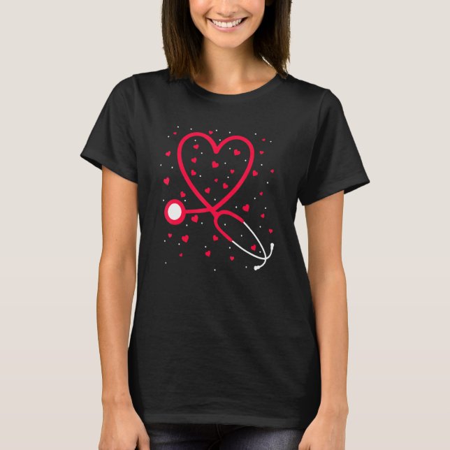 Nurse Valentine's Day Heart Stethoscope T-Shirt (Front)