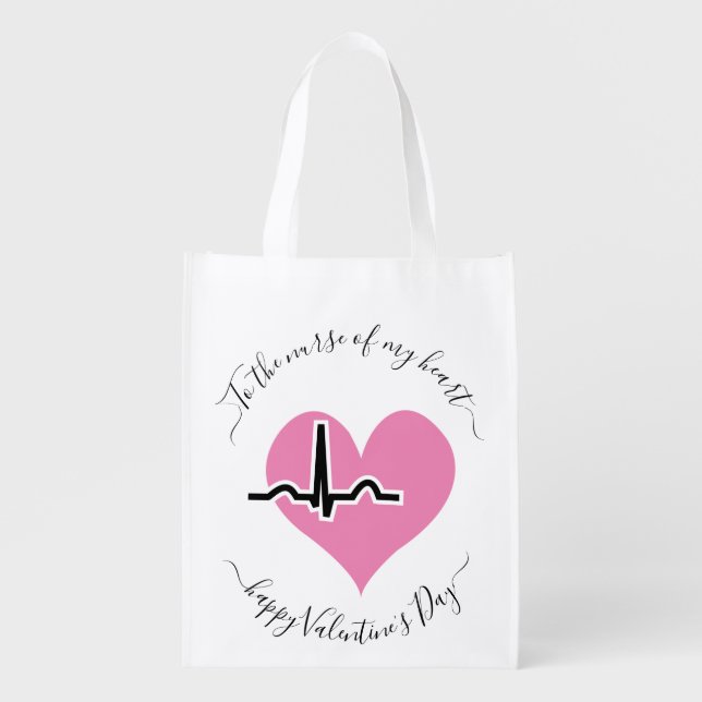 Nurse Valentines Day pink heartbeat pulse Grocery Bag (Front)