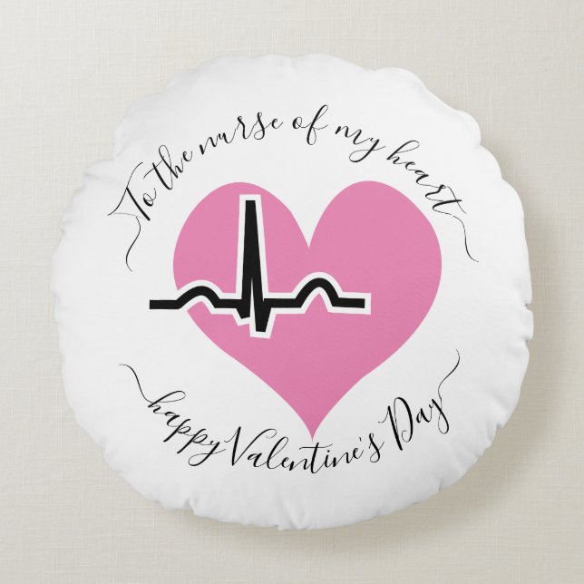Nurse Valentines Day pink heartbeat pulse Round Pillow (Front)