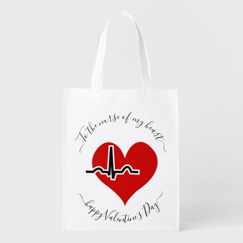 Nurse Valentines Day red heartbeat pulse Grocery Bag