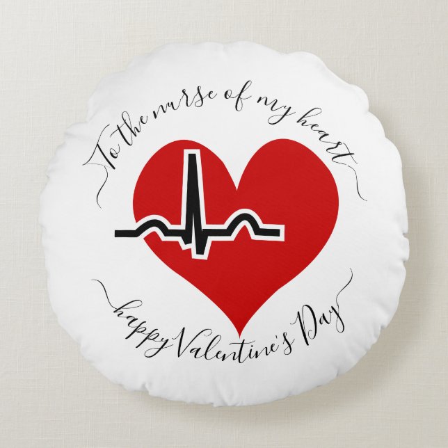Nurse Valentines Day red heartbeat pulse Round Pillow (Front)