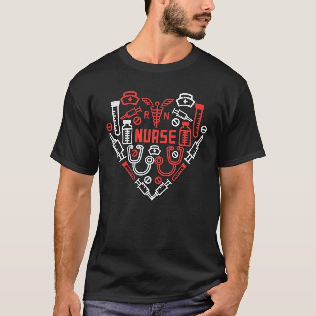 Nurse Valentines Day Scrub RN ICU ER Love Stethosc T-Shirt (Front)
