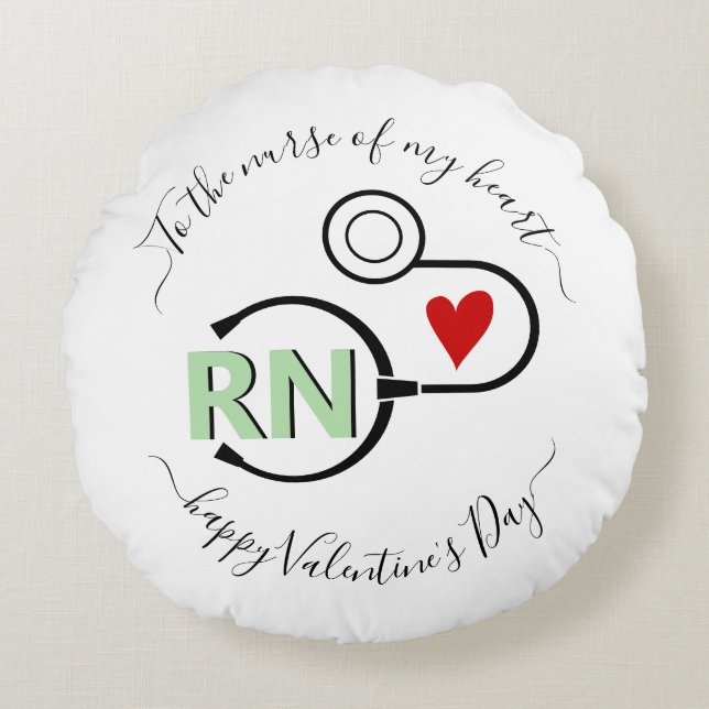Nurse Valentines Day stethoscope mint green RN Round Pillow (Front)