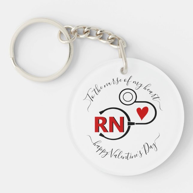 Nurse Valentines Day stethoscope red RN Keychain (Front)