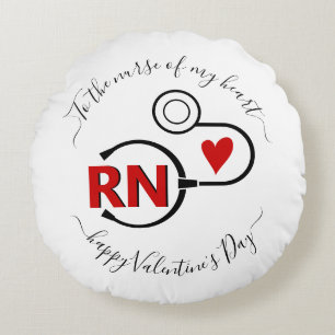 Nurse Valentines Day stethoscope red RN Round Pillow