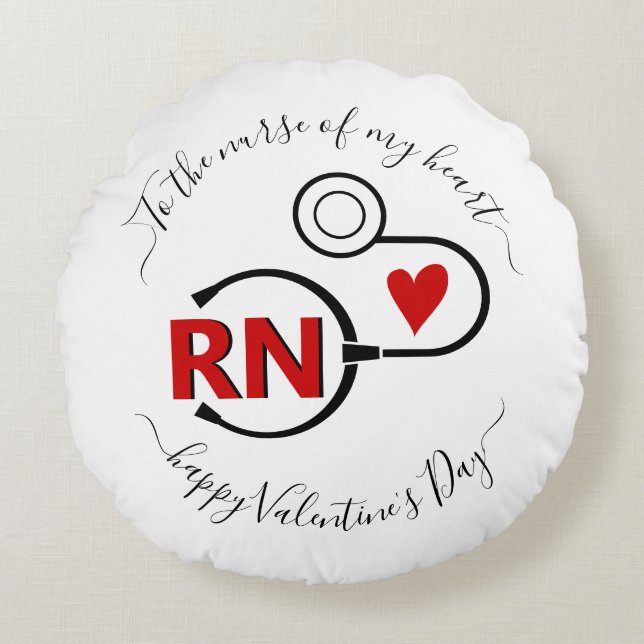 Nurse Valentines Day stethoscope red RN Round Pillow (Front)