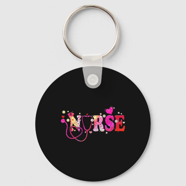 Nurse Valentines Day Valentine Scrub Top Women Scr Keychain (Front)