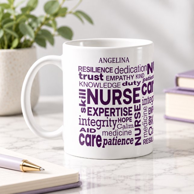 Nurse Values Wraparound Purple Text Personalized Coffee Mug (Creator Uploaded)