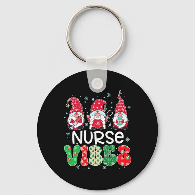 Nurse Vibes Gnome Xmas Stethoscope Three Gnomes Ch Keychain (Front)