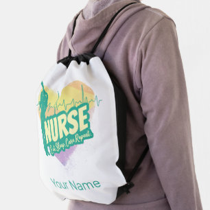 Nurse Vintage Design with Heartbeat Motif Drawstring Bag