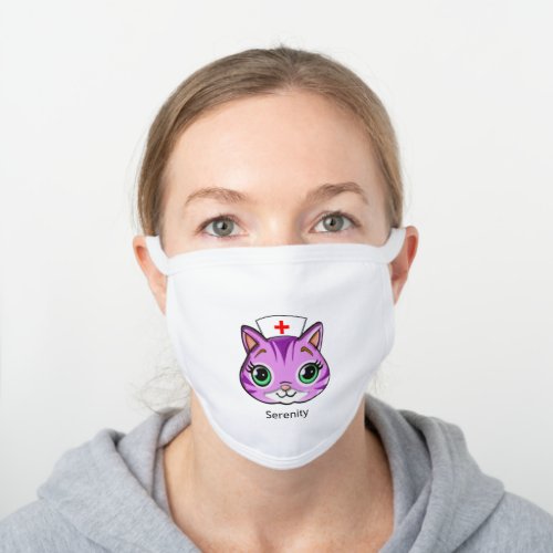Nurse Violet Mystic Kitty Cat White Cotton Face Mask