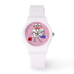Nurse Watch Sock Monkey Design Pink