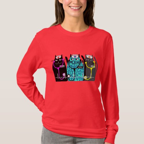 Nurse Whimsical Cat Art Shirts  Cat_ty Nurses