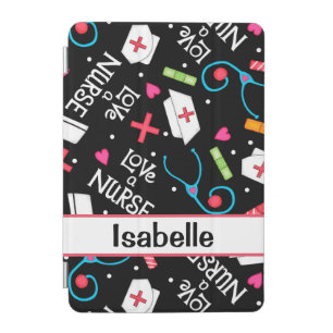Nurse Whimsy Medical Art Black Name Personalized iPad Mini Cover