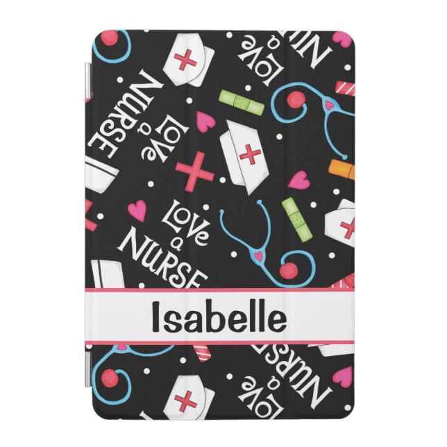 Nurse Whimsy Medical Art Black Name Personalized iPad Mini Cover (Front)