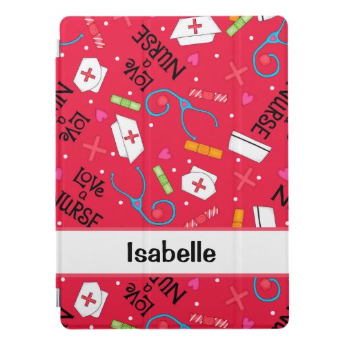 Nurse Whimsy Medical Art Red Name Personalized iPad Pro Cover