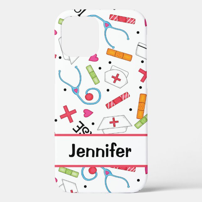 Nurse Whimsy Medical Art White Name Personalized Case-Mate iPhone Case (Back)