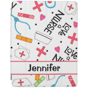 Nurse Whimsy Medical Art White Name Personalized iPad Smart Cover