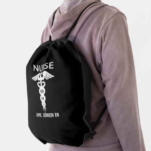 Nurse _ White and Black Drawstring Bag