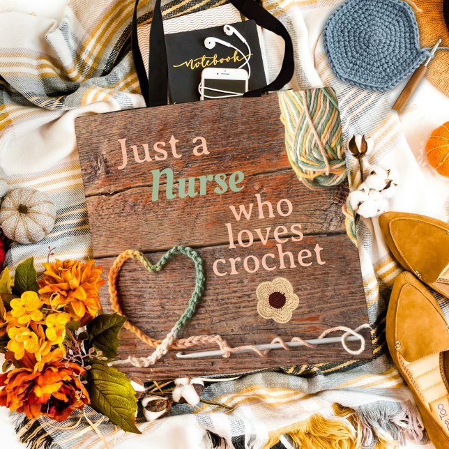 Nurse Who Loves Crochet Rustic Heart Design Tote Bag (Just a nurse who loves crochet yarn crafts tote bag)