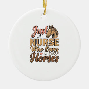Nurse Who Loves Horses Vintage Engraving Shirt Des Ceramic Ornament