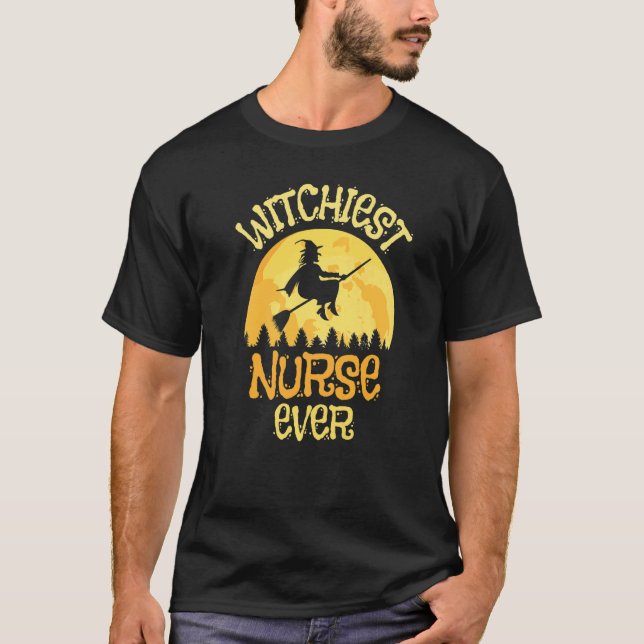 Nurse Witch Halloween Humor T-Shirt (Front)