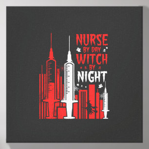 Nurse Witch Halloween Skyline Design_1 Canvas Photo Tile