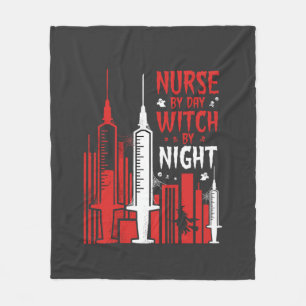 Nurse Witch Halloween Skyline Design_1 Fleece Blanket