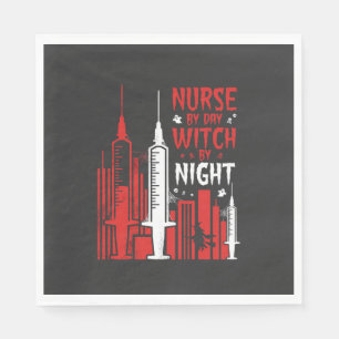 Nurse Witch Halloween Skyline Design_1 Napkins