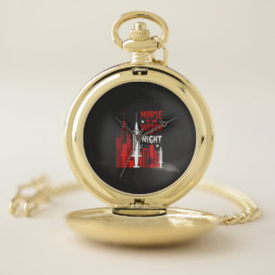 Nurse Witch Halloween Skyline Design_1 Pocket Watch
