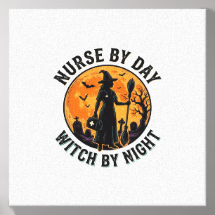 Nurse Witch Halloween Vintage Spooky Shift Design Canvas Photo Tile