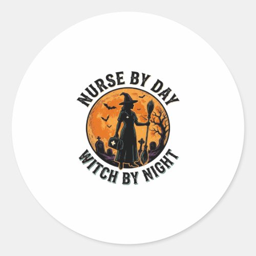 Nurse Witch Halloween Vintage Spooky Shift Design Classic Round Sticker