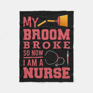 Nurse witches broom fleece blanket
