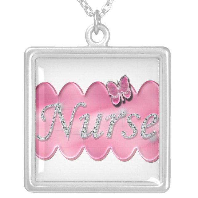 Nurse With Butterfly Silver Plated Necklace (Front)