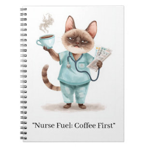 Nurse with coffee and YOUR OWN TEXT Notebook