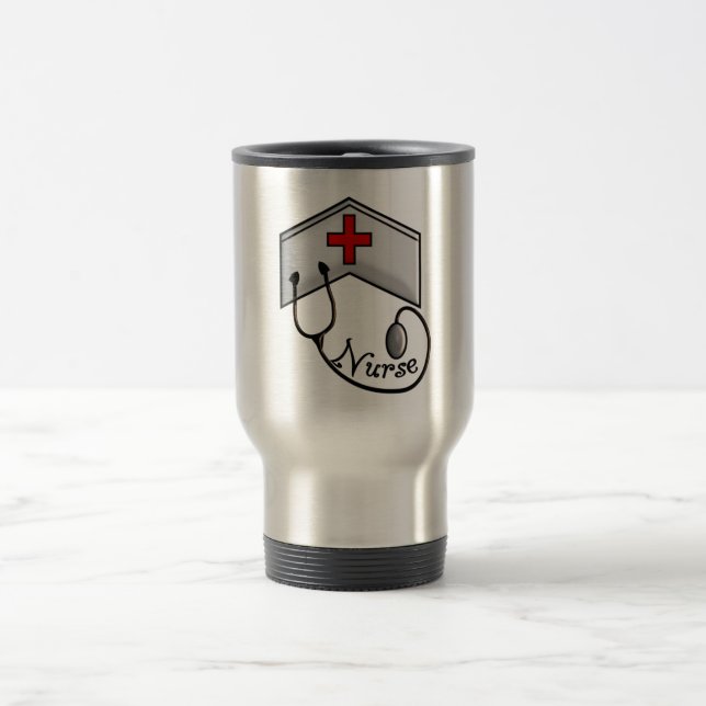 Nurse with EMBOSSED CAP & STETHOSCOPE Travel Mug (Center)