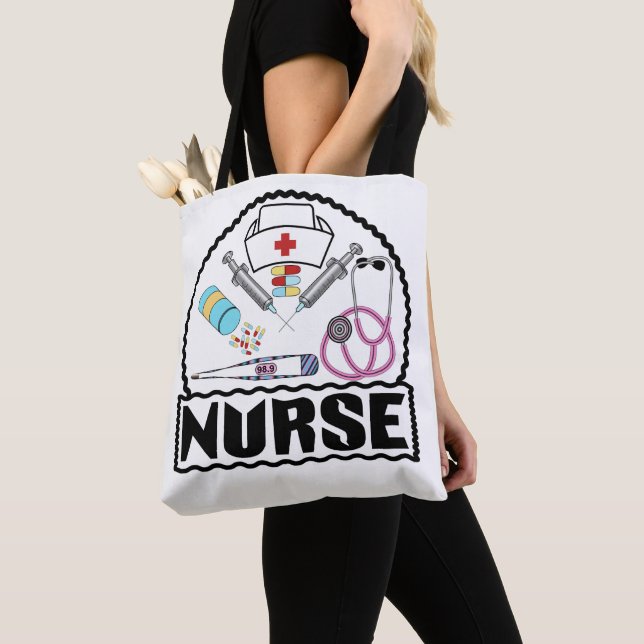 Nurse With Equipment Design Tote Bag (Close Up)