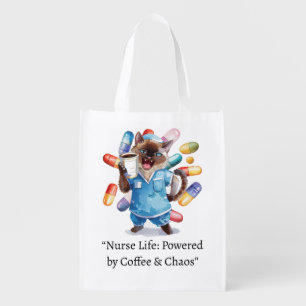 Nurse with funny text for cat lovers  grocery bag