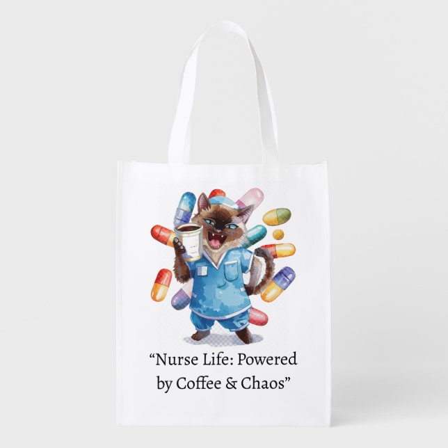 Nurse with funny text for cat lovers  grocery bag (Front)