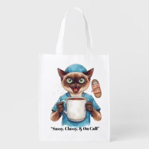 Nurse with funny text for cat lovers  grocery bag