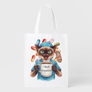 Nurse with funny text for cat lovers grocery bag