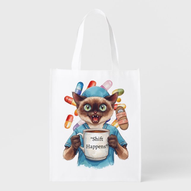 Nurse with funny text for cat lovers  grocery bag (Front)