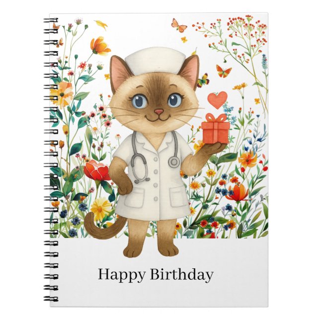 Nurse with gift with flower background notebook (Front)
