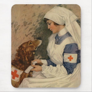 Nurse with Golden Retriever 1917 WW1 Mouse Pad